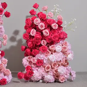 Arche de fond de scène de mariage 5D <span class=keywords><strong>rose</strong></span> vif de luxe, décoration en panneau KT, arrangement floral en rangée, décoration florale au sol, accessoire pour événement festif, vitrine - Product Image 4