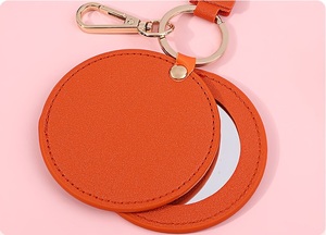 לוגו מותאם אישית מיני עגול עור איפור תיק מראה-מתנה לקידום נשים לאודם ועגיל - Product Image 5