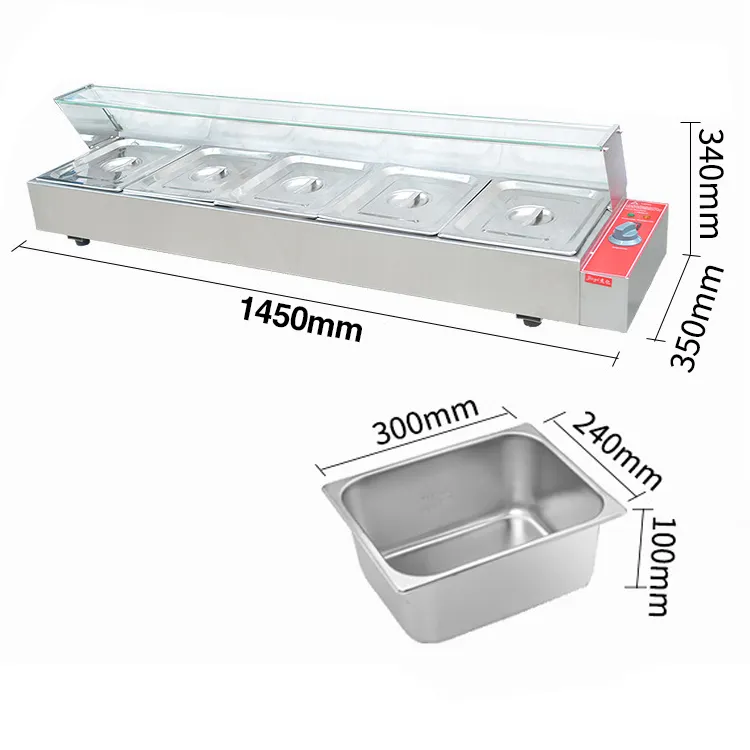 カスタマイズされた市販のファーストフード機器フードウォーマー5ポットウェットフードディスプレイウォーマーキャビネットガラス付き