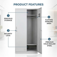 Armoire de Rangement Moderne Personnalisée à 2 Portes en Métal pour Chambre à Coucher, Penderie de Luxe en Acier avec Mécanisme à Charnières