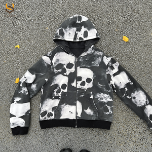 Sudadera con Capucha y Cremallera con Logotipo Personalizado Estampado en Toda la Superficie, Sudadera con Capucha de Estilo Vintage Lavado, Sudadera Gruesa 100% Algodón para Hombre - Product Image 4