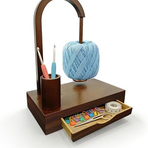 Soporte de hilo de madera Mingxu con cajón y almacenamiento magnético para bobinas de hilo, para herramientas de ganchillo y tejer. - Product Image 1