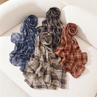 Hijab en mousseline de soie à carreaux rétro imprimé numériquement toutes saisons, long châle transparent, écharpe de plage 175 cm, foulard pour femme