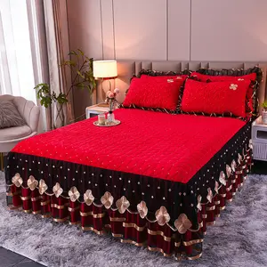 European Winter Ruffled Bed Skirts Bedding Set Double Bedspread Home Bed Covers With Pillow Case Skirt Hotel Home Textile