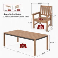 Ensemble de salle à manger de patio résistant à la décoloration et à la décomposition, table de salle à manger en HIPS, chaises imperméables pour jardin et cour arrière