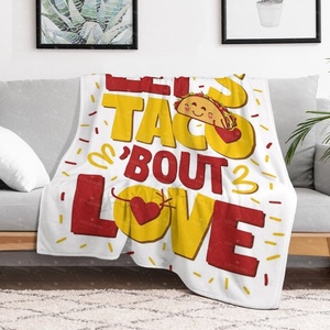 Couverture en flanelle à prix d'usine, motif dessin animé 'Lets Taco Bout Love', pour la sieste au bureau, pour enfants, thème alimentaire 'Dumpling' et Thanksgiving - Product Image 3