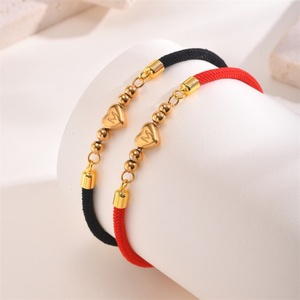 Custom Lucky <b>Bracelet</b> Gold Plated Stainless Steel Letter M Heart Charm Beads <b>String</b> <b>Bracelet</b> - Product Image 5