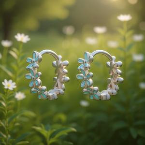 Orecchini a Cerchio con Fiore in Oro Bianco, Argento 925, Cristalli e Strass, Gioielli da Donna per Uso Quotidiano - Product Image 2