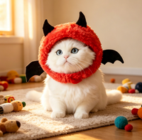 Serre-tête en peluche douillet tête de chat démoniaque, accessoire de costume amusant pour animaux de compagnie pour Halloween, accessoire photo mignon pour petits chiens et chats, fête cosplay