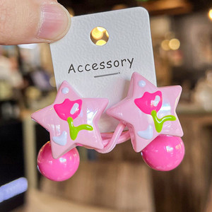Lot de 2 élastiques à cheveux pour enfants, motifs tulipe et étoile, couleurs pastel, mignons et décontractés, pour filles - Product Image 5