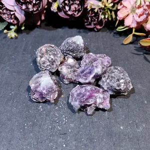 Kristal grosir batu permata meditasi kristal alami massal batu kasar ungu Lepidolite mentah untuk penyembuhan batu permata