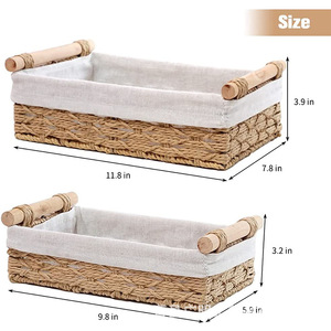 Woven <b>Storage</b> <b>Basket</b> With Handle Rectangle Linen Fabric Bathroom Organizer Small Size - Product Image 5