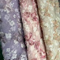 Vente directe d'usine, tissu brodé en brocart coloré avec des papillons, des fleurs et des branches de prune, en tricot doux floqué, 100% acrylique pour filles