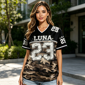 Maillot de football américain personnalisé unisexe avec strass imprimés, col en V, maille polyester 220 GSM, OEM privé - Product Image 2