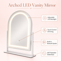 Miroir de Maquillage Lumineux Incurvé avec Haut-parleur Bluetooth, Rechargeable sans Fil Type-C, Tactile et Dimmable, pour Diffusion en Direct, OEM