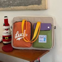 Sac bandoulière imperméable à motif lettres colorblock, grande capacité, 16 pouces, double usage, pour ordinateur portable et tablette, idéal pour les trajets quotidiens