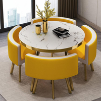 Ensemble de table à manger ronde de luxe au design moderne, très vendu, avec 4 chaises en métal, bois MDF, pour salon, restaurant, bar, bureau
