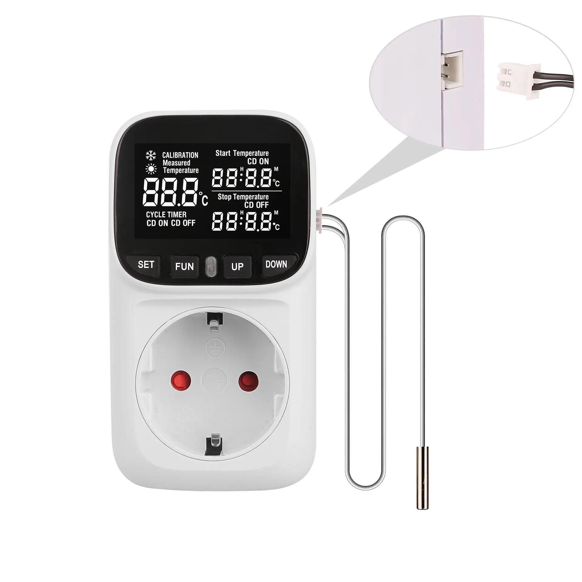 Controlador de temperatura com sensor, termostato de tomada digital, interruptor de temperatura da tela LCD, temporizador de contagem regressiva para uso doméstico/industrial
