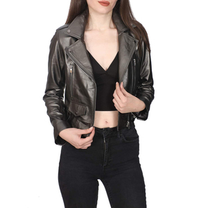 Veste en cuir pour femme, coupe slim, grande taille, col rabattu, style motard, haute qualité, tendance - Product Image 5