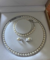 Ensemble de bijoux vintage en perles, collier, bracelet, boucles d'oreilles, perles de riz d'eau douce 7-8 mm, argent 925, style rétro bohème, vente en gros, sur mesure pour femmes