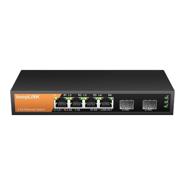 KeepLiNK 6-Port Multi-Gigabit POE Switch 4-Port 2.5Gb Ethernet 2-Port 10G SFP 1000m Capacity VLAN for Industrial LAN Wireless