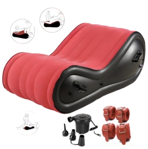 Divano Gonfiabile Elettrico per Coppie Kamasutra - Riempimento Rapido 120s, Rosso Floccato <span class=keywords><strong>a</strong></span> Forma di S, 300kg, <span class=keywords><strong>4</strong></span> Cinghie, 2 Opzioni di Pompa - Product Image 1