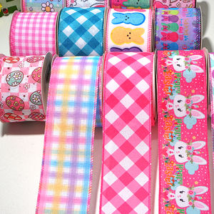 Pita Kertas Goni Lebar 2-1/2 inci (63mm) 10 yard, Pita Berpinggir Kawat untuk Pembungkus Kado, Kerajinan, Dekorasi Pohon Paskah - Product Image 6