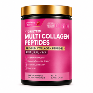 Private Label Strawberry Flavor Hydrolyzed Multi Collagen Peptides Powder Beauty <b>Supplement</b> - Product Image 1