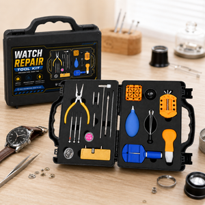 Kit d'outils de réparation de montres 100 pièces en alliage d'aluminium pour couper les bracelets, ouvrir les fonds de boîtier, retirer les batteries et changer les piles - Product Image 4