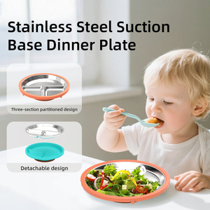 Plato de cena de acero inoxidable de <span class=keywords><strong>3</strong></span> secciones con base de succión-Bandeja Bento desmontable para niños y adultos Antideslizante Apto para <span class=keywords><strong>lavavajillas</strong></span> - Product Image 2