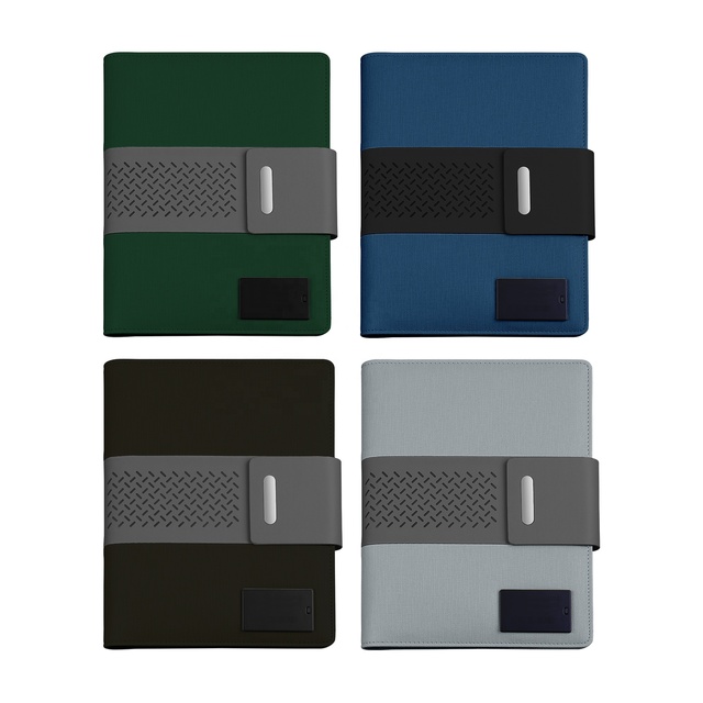 Wholesale Multifunctional PU Leather Business Office Powerbank Notebook Binder Smart Digital Notebook With Charging Usb and Pen
