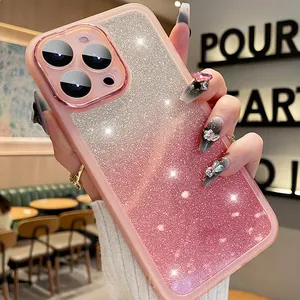 Beaty Pink Luxury Glitter Bling Soft TPU Transparent Phone Case Cover For iPhone 15 14 13 12 11 Pro Max Plus