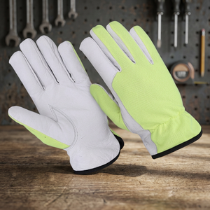Gants de sécurité en cuir PU blanc et jaune JNA GROUP, pointes des doigts antidérapantes, bracelet élastique, épaisseur 11 oz, résistance à la chaleur - Product Image 5