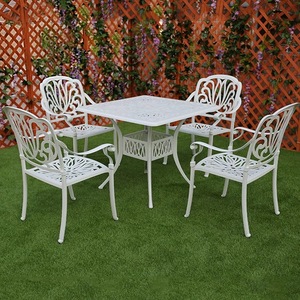 Juego de Mesa y Sillas de Jardín de Aluminio Fundido Blanco Tradicional de 5 Piezas con 4 <span class=keywords><strong>Asientos</strong></span> para <span class=keywords><strong>Terraza</strong></span> y Patio - Product Image 2