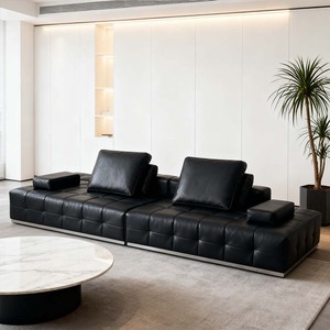 Sofá Laurence de Cuero Genuino para Sala de Estar, Sofá Grande de Piel de Vacuno de Primera Capa para Familias, Sofá Negro para Sala de Estar - Product Image 6