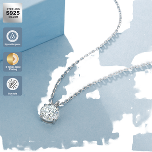 Collar de Moda para Mujer, Chapado en Oro Blanco, Plata de Ley 925, Diseño de Flor, Colgante de Moissanita, con Certificado GRA - Product Image 1