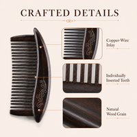 Peigne en bois d'ibériol africain en gros avec incrustation de fil de cuivre, peigne de poche en bois fait main pour salon, voyage, coffrets cadeaux de toilettage