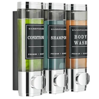 Distributeur de savon mural à 3 compartiments, rechargeable, pour shampoing, après-shampoing et gel douche, accessoires de salle de bain de qualité hôtelière