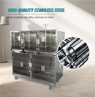 Cage pour chien en acier inoxydable EUR VET à 5 portes, 304, épaisseur 1,2 mm, anti-corrosion, personnalisable, roues robustes avec freins pour clinique