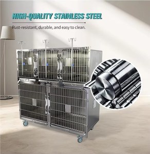 Cage pour chien en acier inoxydable <span class=keywords><strong>EUR</strong></span> VET à 5 portes, 304, épaisseur 1,2 mm, anti-corrosion, personnalisable, roues robustes avec freins pour clinique - Product Image 3