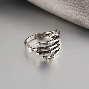 High Quality Skeleton Claw Hand Punk For Men Adjustable 925 Silver Signet Chunky Rings
