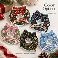 Écusson brodé OEM multicolore pour vêtements, motif couronne de Noël, avec bordure contrastante et nœud graphique, pour l'image de marque