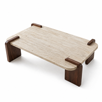 Table basse rectangulaire moderne avec surface texturée légère et supports en bois courbés pour salon 100 x 60 x 40 cm