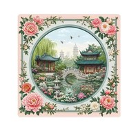 Tapis de jeu de Mahjong carré, motif floral et animalier imprimé, base en caoutchouc antidérapante, écologique et durable