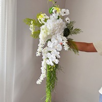 Bouquet de mariée cascade blanc de 100 cm, fleurs artificielles de phalaenopsis et d'hortensia, arrangement en soie fait main pour mariage