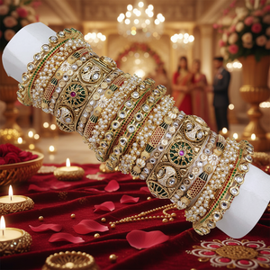 <b>Charming</b> Kundan Meenakari and Pearl <b>Bangles</b> Set Designer Glam Finish Jewelry for Women Perfect for Weddings - Product Image 2
