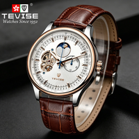 Montre automatique TEVISE avec logo personnalisé, montre mécanique pour homme avec phases solaires et lunaires, fournisseur d'usine OEM/ODM