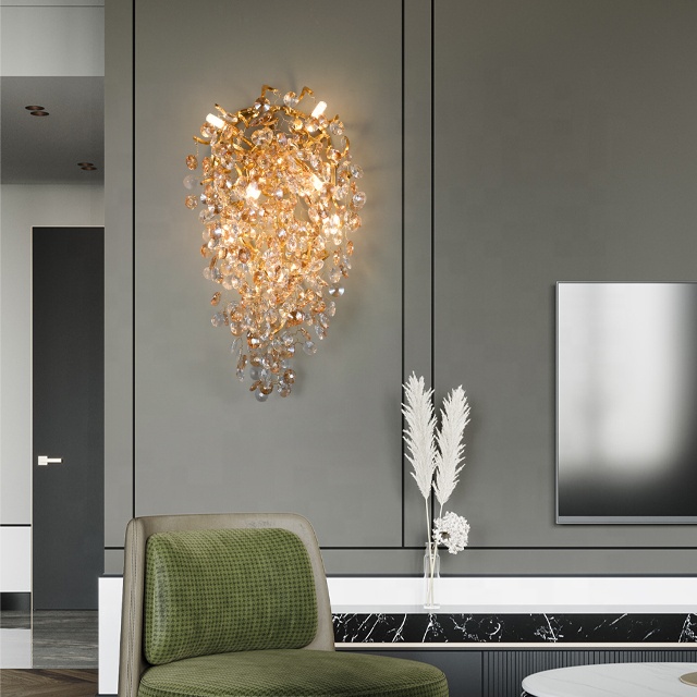 Full crystal wall lamp luxury sun crystal hotel lamp decorative wall lamp for villa