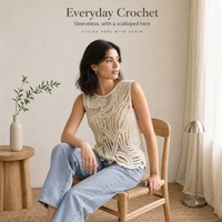 Gilet en crochet personnalisé pour femme OEM ODM, pull sans manches en maille ajourée à ourlet festonné, col rond, décontracté, pour le bureau