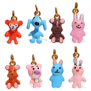 Breloques <span class=keywords><strong>de</strong></span> bracelet en émail en forme d'animaux <span class=keywords><strong>de</strong></span> dessin animé mignons, pendentifs <span class=keywords><strong>de</strong></span> collier colorés en acier inoxydable (lapin, <span class=keywords><strong>singe</strong></span>, chien) pour ma fille - Product Image 1